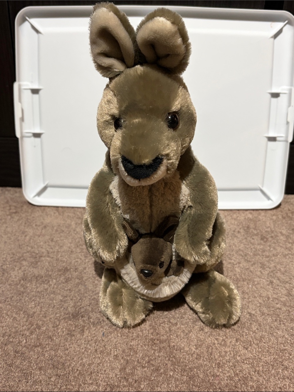 Plush Kangaroo with Joey Stuffed Animal - Olive Brown